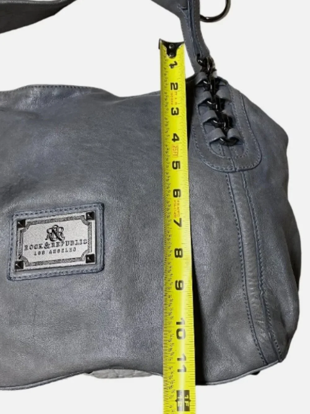 ROCK AND REPUBLIC PEWTER GRAY WEATHERED LEATHER SLOUCH SHOULDER BAG